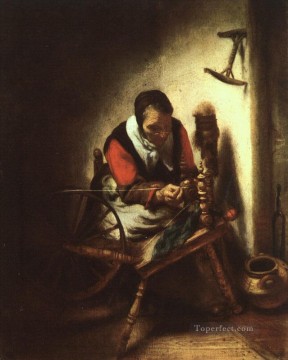  Barroco Pintura al %C3%B3leo - Una mujer hilando barroco Nicolaes Maes